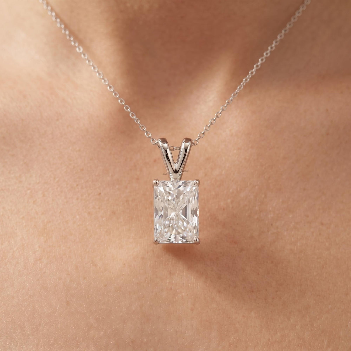 Elongated Radiant Diamond Solitaire Pendant, 925 Sterling Silver Pendant - JBR Jeweler