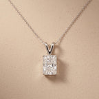 Elongated Radiant Diamond Solitaire Pendant, 925 Sterling Silver Pendant - JBR Jeweler