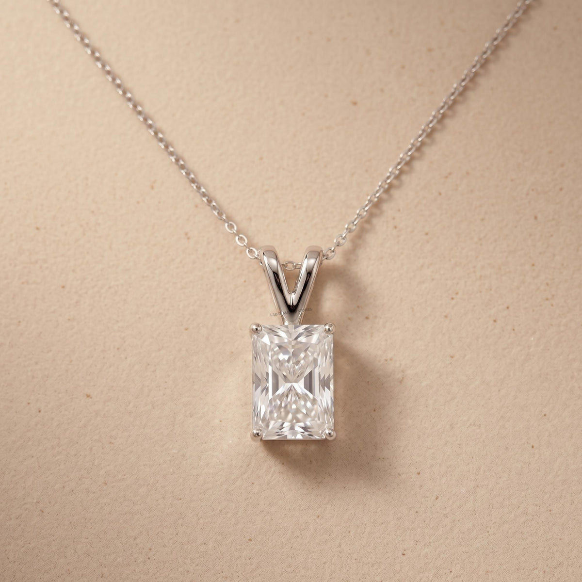 Elongated Radiant Diamond Solitaire Pendant, 925 Sterling Silver Pendant - JBR Jeweler