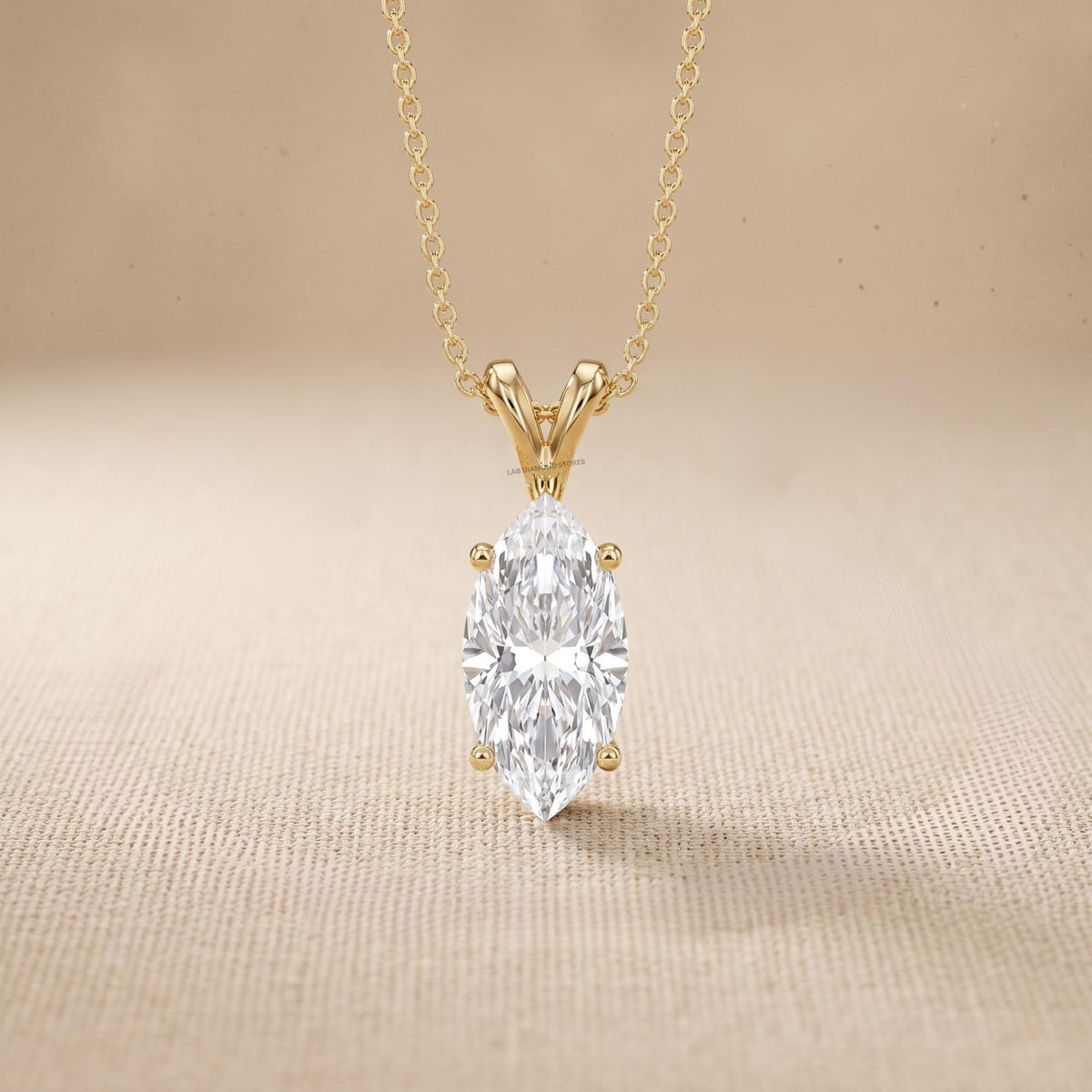 Marquise Diamond Solitaire Pendant Necklace, 18K Gold Bridal Necklace, Lab - JBR Jeweler