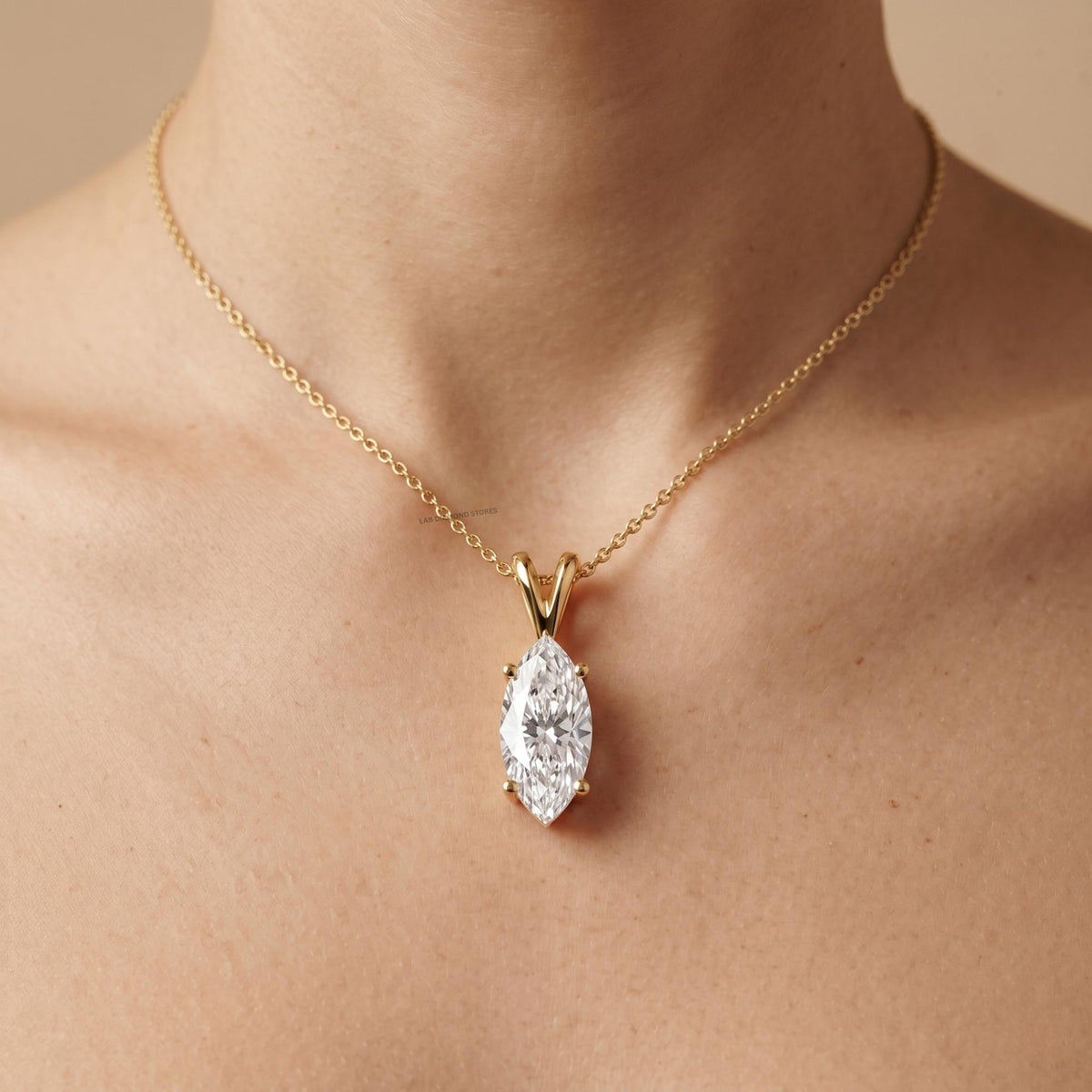 Marquise Diamond Solitaire Pendant Necklace, 18K Gold Bridal Necklace, Lab - JBR Jeweler