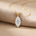 Marquise Diamond Solitaire Pendant Necklace, 18K Gold Bridal Necklace, Lab - JBR Jeweler