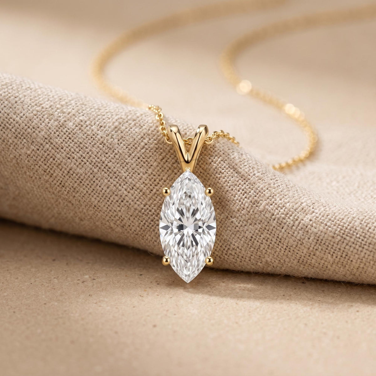 Marquise Diamond Solitaire Pendant Necklace, 18K Gold Bridal Necklace, Lab - JBR Jeweler