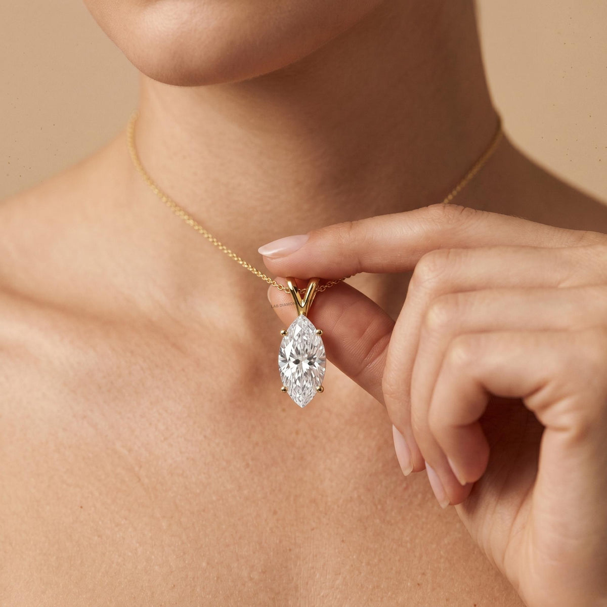 Marquise Diamond Solitaire Pendant Necklace, 18K Gold Bridal Necklace, Lab - JBR Jeweler