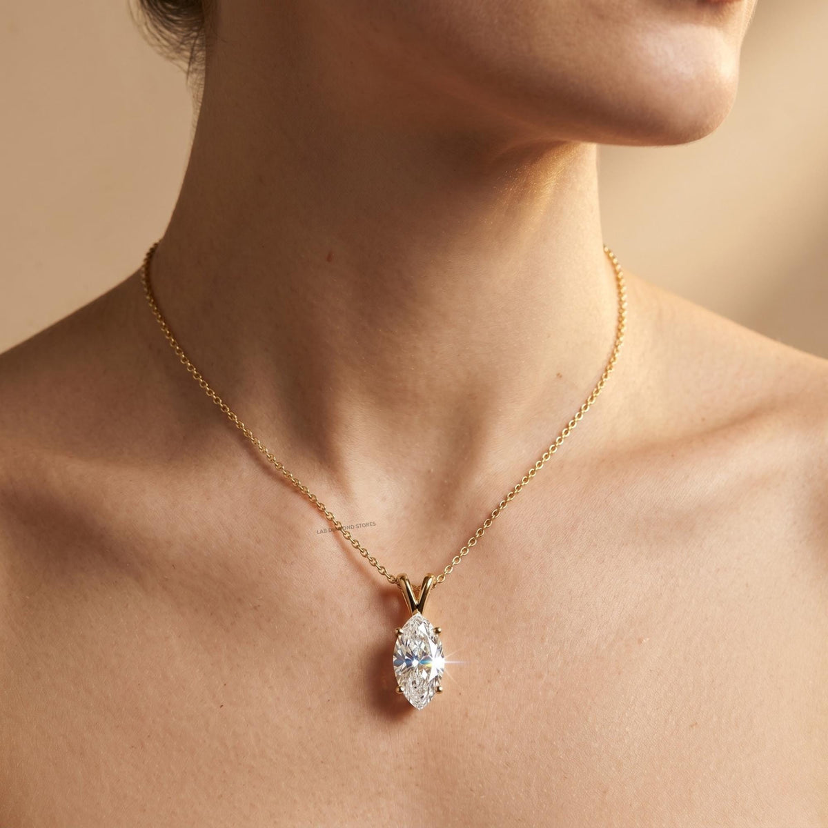 Marquise Diamond Solitaire Pendant Necklace, 18K Gold Bridal Necklace, Lab - JBR Jeweler