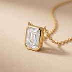 Lab Grown Emerald Diamond Bezel Pendant Necklace, 14K Gold Solitaire Bridal - JBR Jeweler