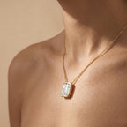 Lab Grown Emerald Diamond Bezel Pendant Necklace, 14K Gold Solitaire Bridal - JBR Jeweler