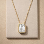 Lab Grown Emerald Diamond Bezel Pendant Necklace, 14K Gold Solitaire Bridal - JBR Jeweler