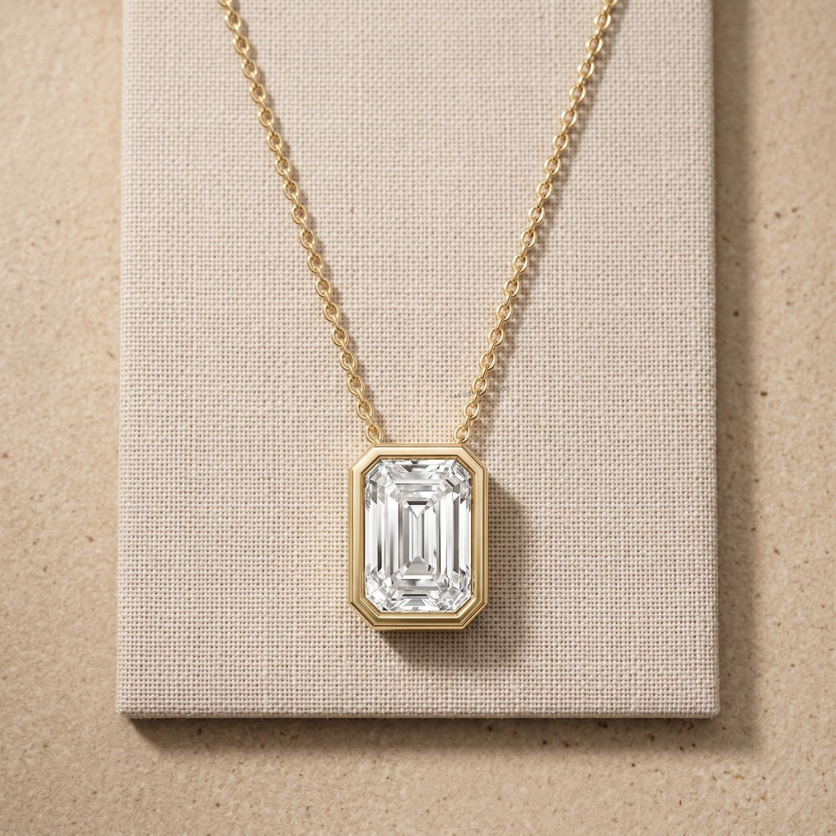 Lab Grown Emerald Diamond Bezel Pendant Necklace, 14K Gold Solitaire Bridal - JBR Jeweler