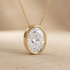 Lab Grown Oval Diamond Bezel Pendant Necklace, Solitaire Diamond Pendant, 18K - JBR Jeweler