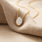 Lab Grown Oval Diamond Bezel Pendant Necklace, Solitaire Diamond Pendant, 18K - JBR Jeweler