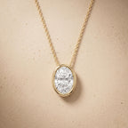 Lab Grown Oval Diamond Bezel Pendant Necklace, Solitaire Diamond Pendant, 18K - JBR Jeweler