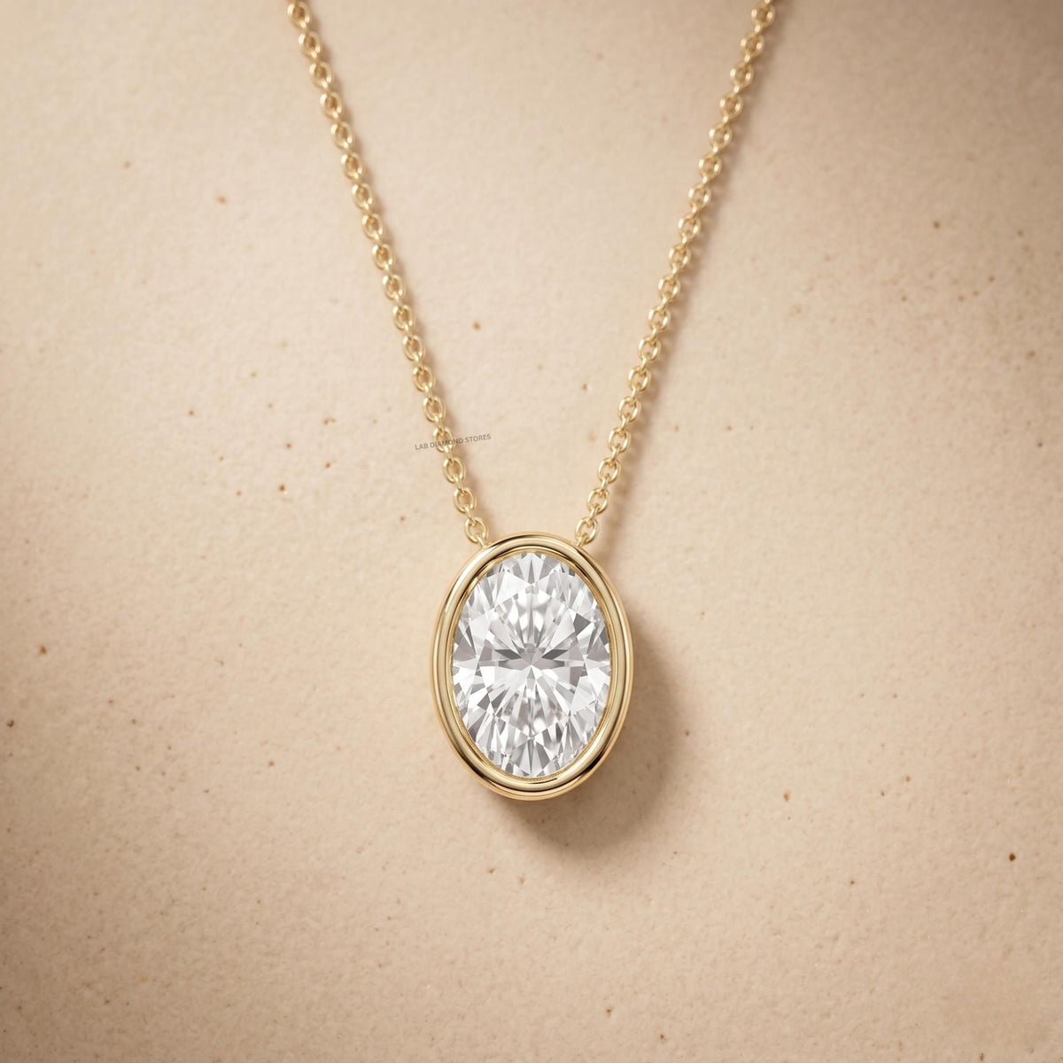 Lab Grown Oval Diamond Bezel Pendant Necklace, Solitaire Diamond Pendant, 18K - JBR Jeweler
