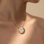 Lab Grown Oval Diamond Bezel Pendant Necklace, Solitaire Diamond Pendant, 18K - JBR Jeweler