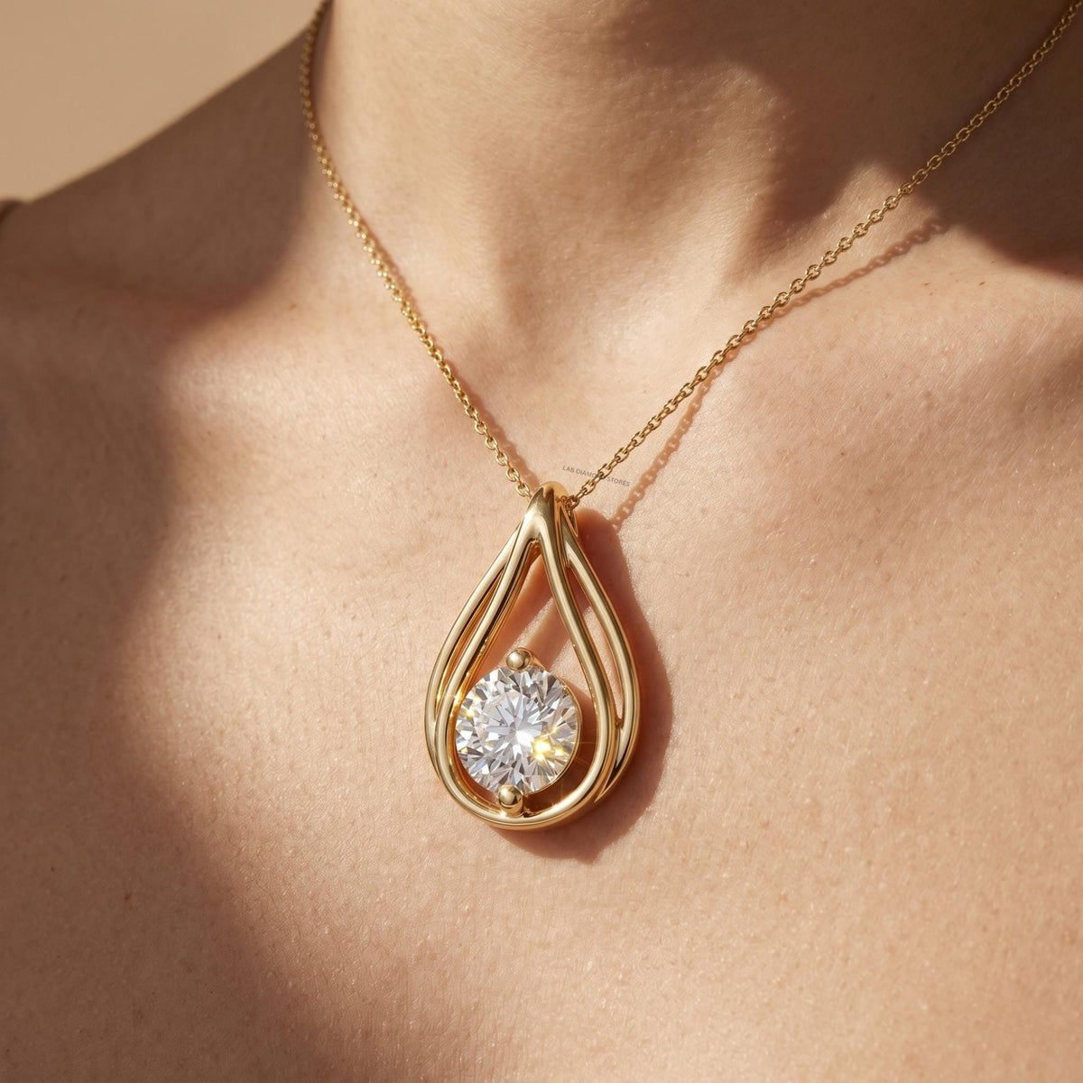 Round Lab Grown Diamond Teardrop Pendant Necklace, Dainty Solitaire Necklace - JBR Jeweler