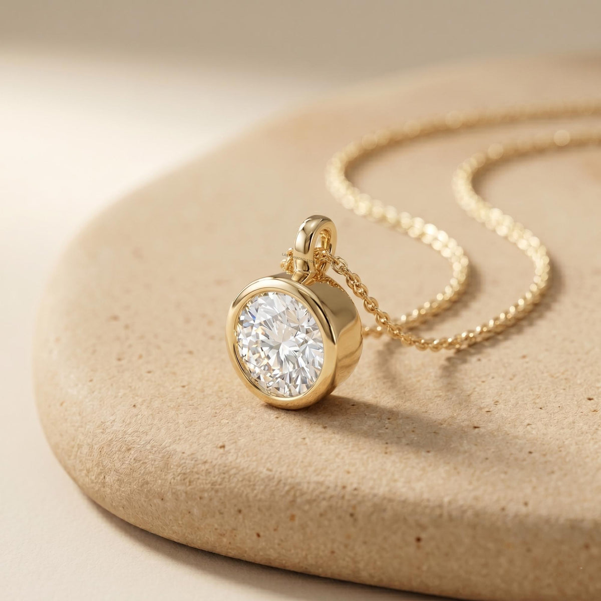 Round Cut Lab Grown Diamond Bezel Set Pendant, Minimalist Solitaire Pendant - JBR Jeweler