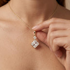 2 CT Emerald & Princess Diamond Two Stone Drop Pendant Necklace, 18K Gold - JBR Jeweler