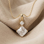 2 CT Emerald & Princess Diamond Two Stone Drop Pendant Necklace, 18K Gold - JBR Jeweler