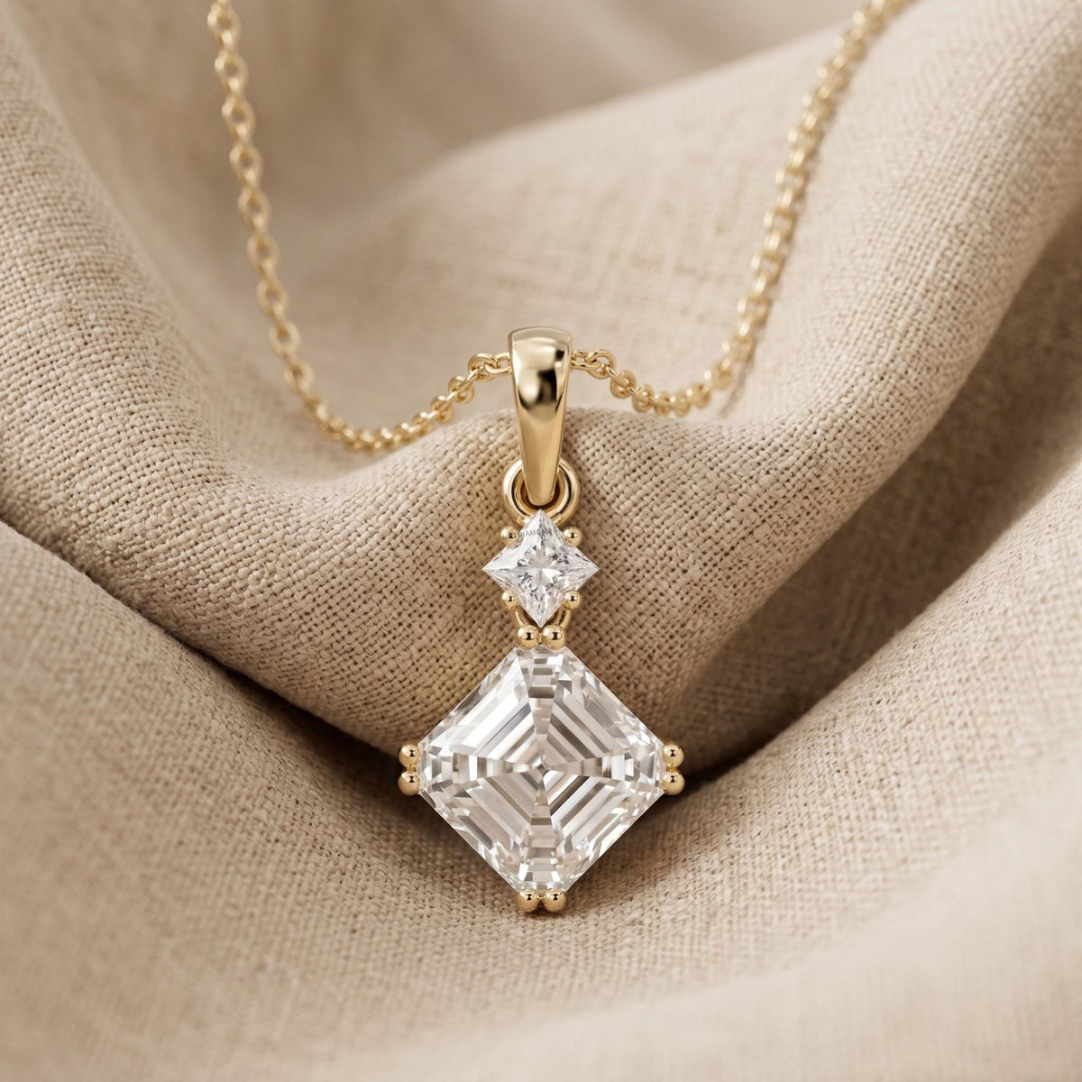 2 CT Emerald & Princess Diamond Two Stone Drop Pendant Necklace, 18K Gold - JBR Jeweler