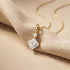 2 CT Emerald & Princess Diamond Two Stone Drop Pendant Necklace, 18K Gold - JBR Jeweler