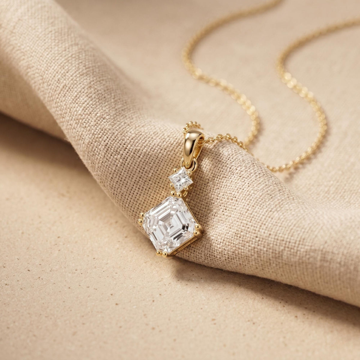2 CT Emerald & Princess Diamond Two Stone Drop Pendant Necklace, 18K Gold - JBR Jeweler