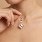 2 CT Emerald & Princess Diamond Two Stone Drop Pendant Necklace, 18K Gold - JBR Jeweler