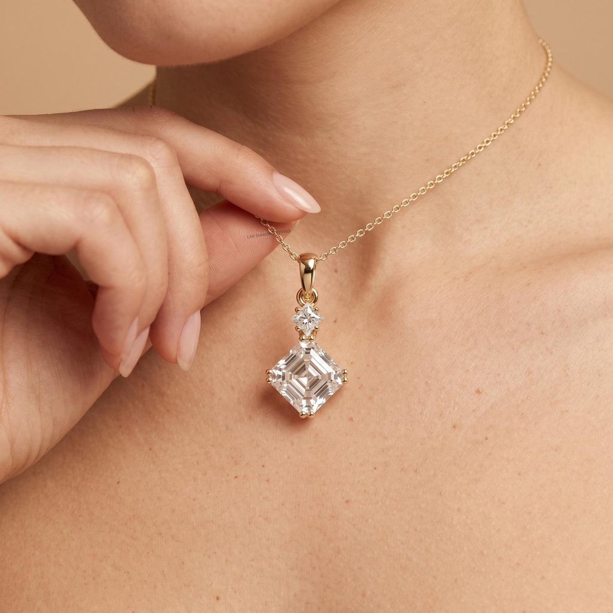 2 CT Emerald & Princess Diamond Two Stone Drop Pendant Necklace, 18K Gold - JBR Jeweler