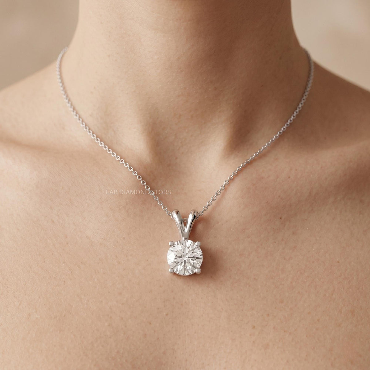 Round Cut Lab Grown Diamond Solitaire Pendant Necklace, Minimalist Diamond - JBR Jeweler