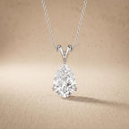Pear Shaped Solitaire Pendant Necklace, 14K White Gold Teardrop Necklace, Lab - JBR Jeweler