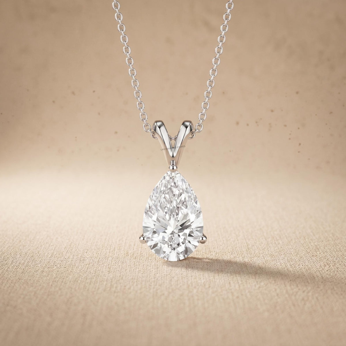 Pear Shaped Solitaire Pendant Necklace, 14K White Gold Teardrop Necklace, Lab - JBR Jeweler