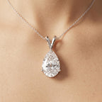 Pear Shaped Solitaire Pendant Necklace, 14K White Gold Teardrop Necklace, Lab - JBR Jeweler