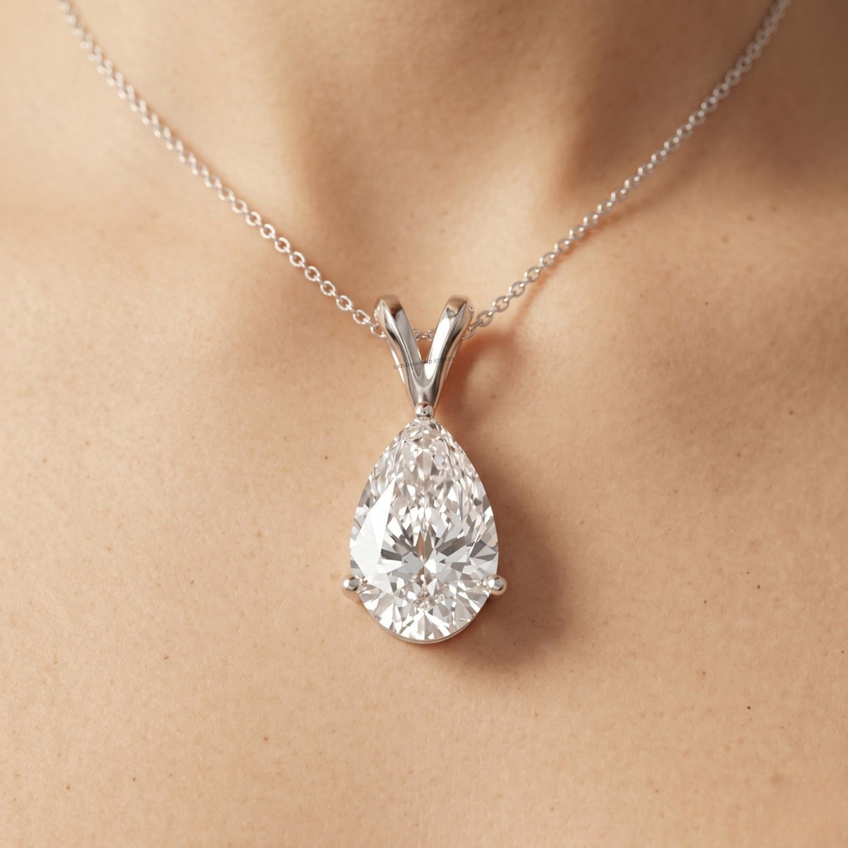 Pear Shaped Solitaire Pendant Necklace, 14K White Gold Teardrop Necklace, Lab - JBR Jeweler
