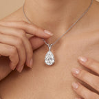 Pear Shaped Solitaire Pendant Necklace, 14K White Gold Teardrop Necklace, Lab - JBR Jeweler