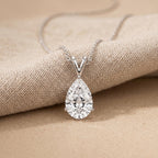 Pear Shaped Solitaire Pendant Necklace, 14K White Gold Teardrop Necklace, Lab - JBR Jeweler