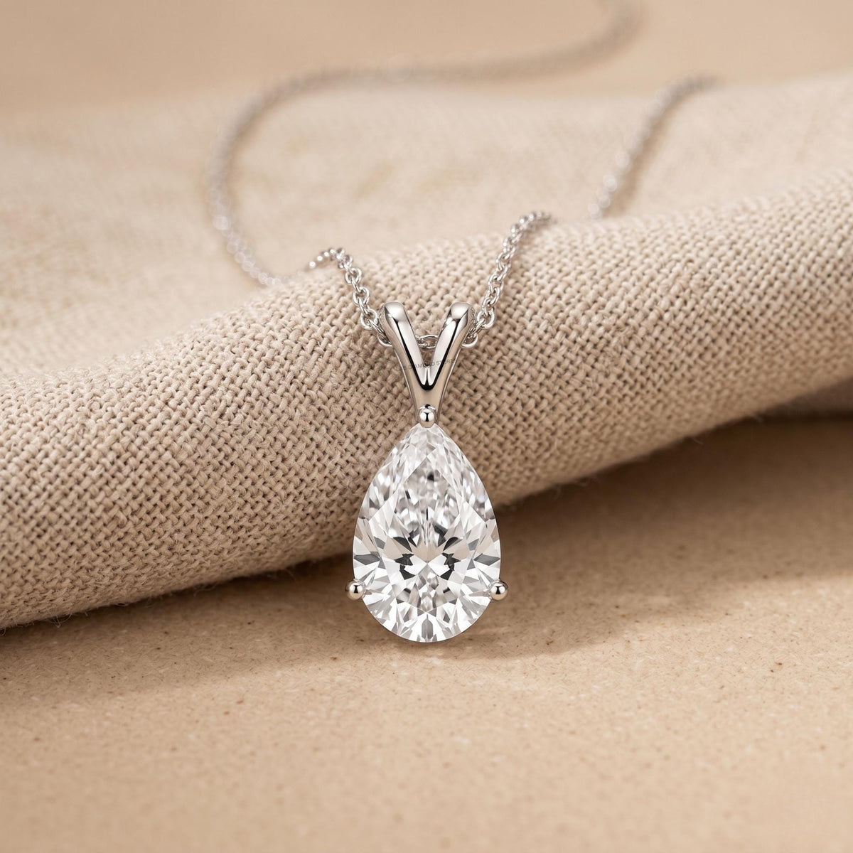 Pear Shaped Solitaire Pendant Necklace, 14K White Gold Teardrop Necklace, Lab - JBR Jeweler