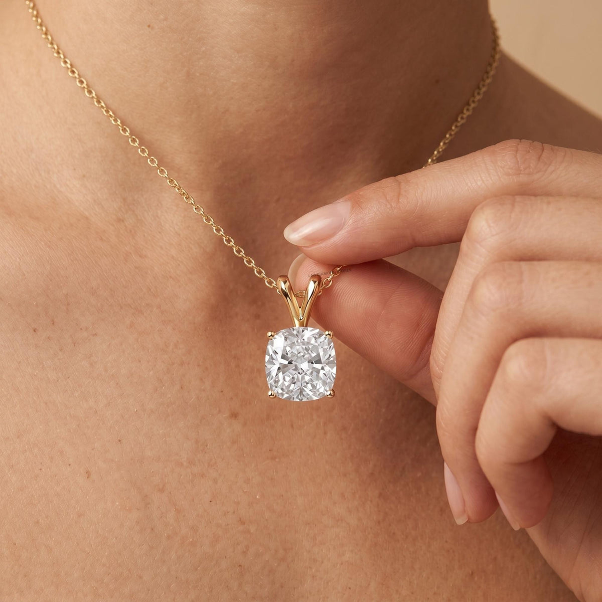 1 Ct Cushion Diamond Solitaire Pendant Necklace, Lab Grown Diamond Double Bail - JBR Jeweler