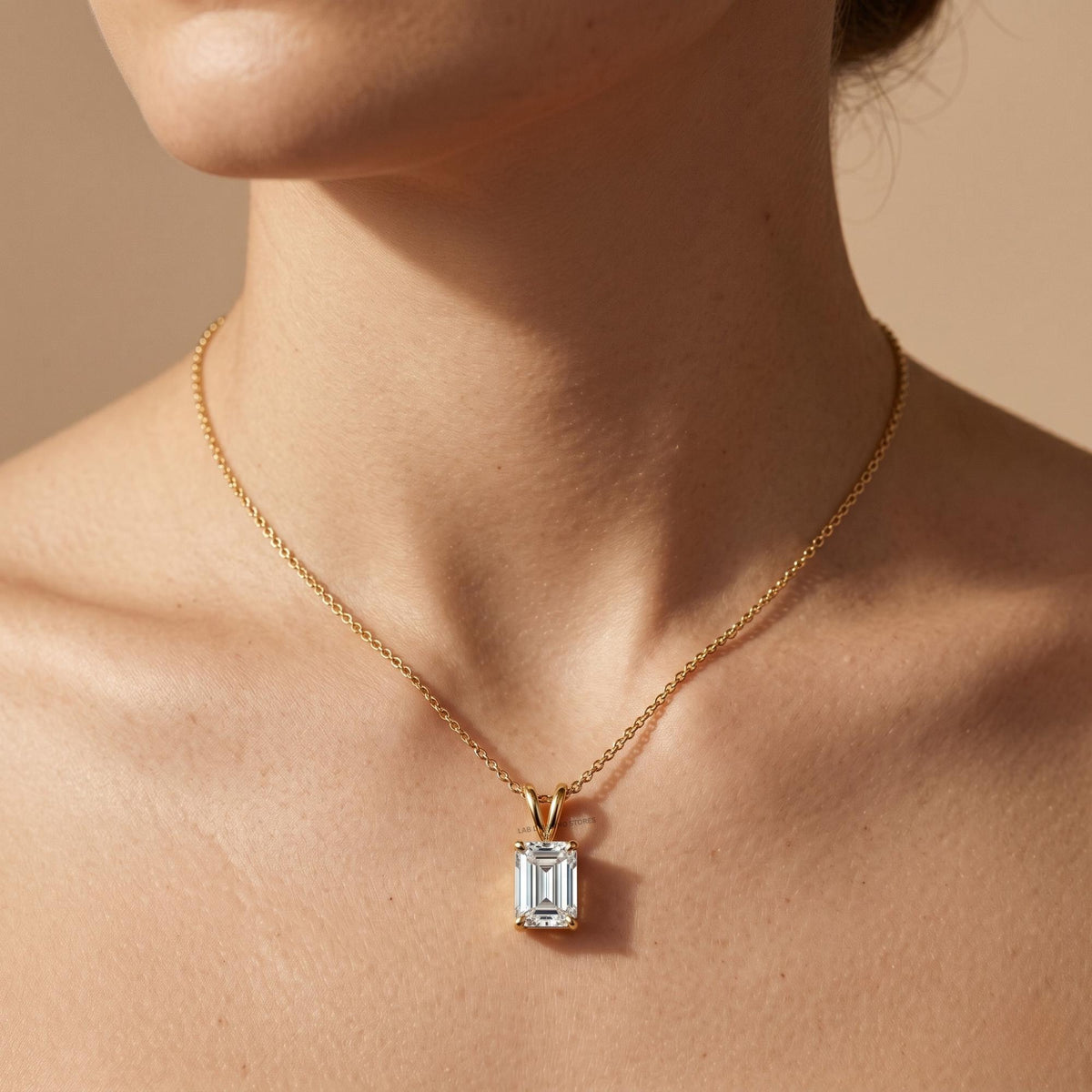 Emerald Lab Grown Diamond Solitaire Pendant, IGI Certified Lab Diamond - JBR Jeweler