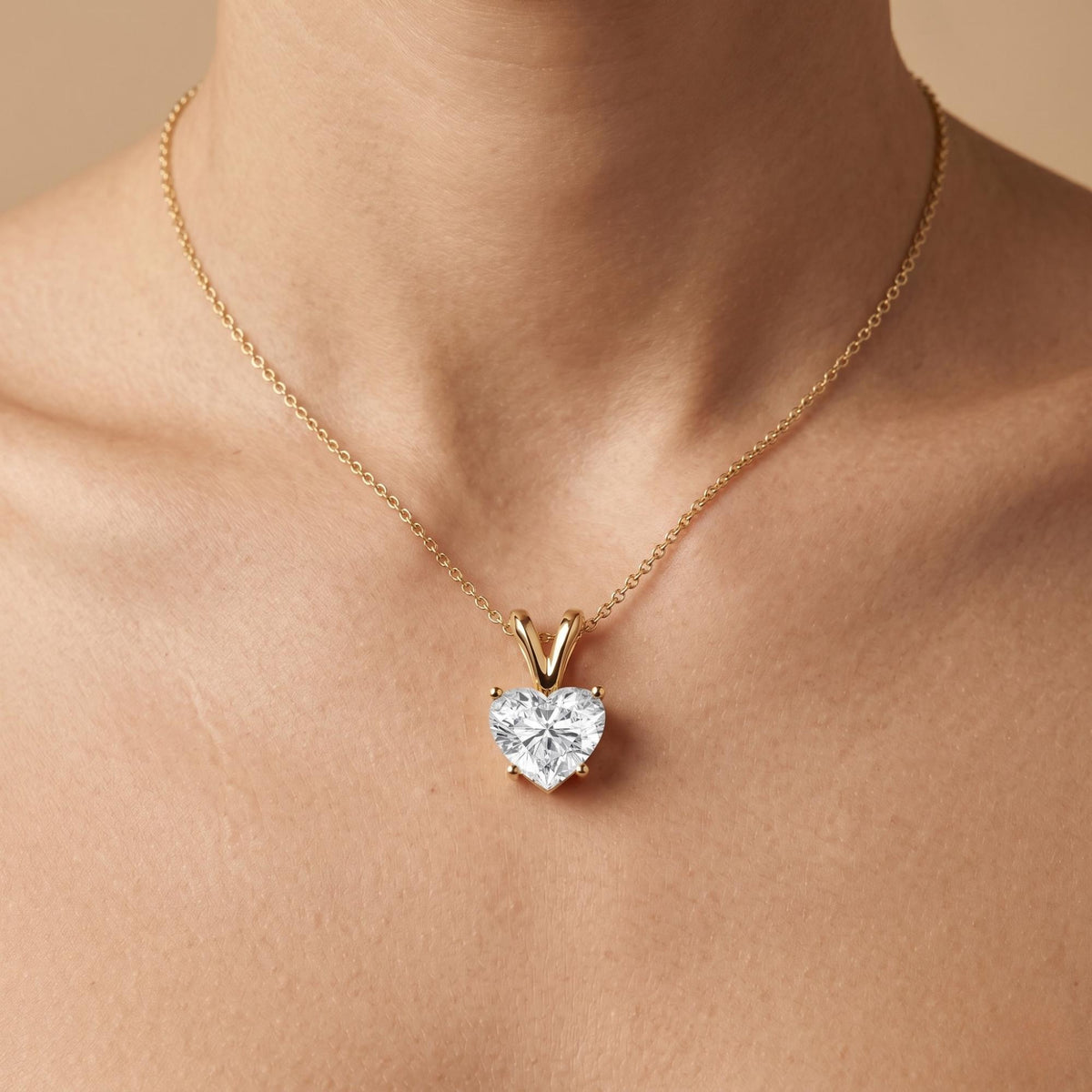 Heart Shaped Solitaire Pendant Necklace, Dainty Gold Necklace For Women, Lab - JBR Jeweler