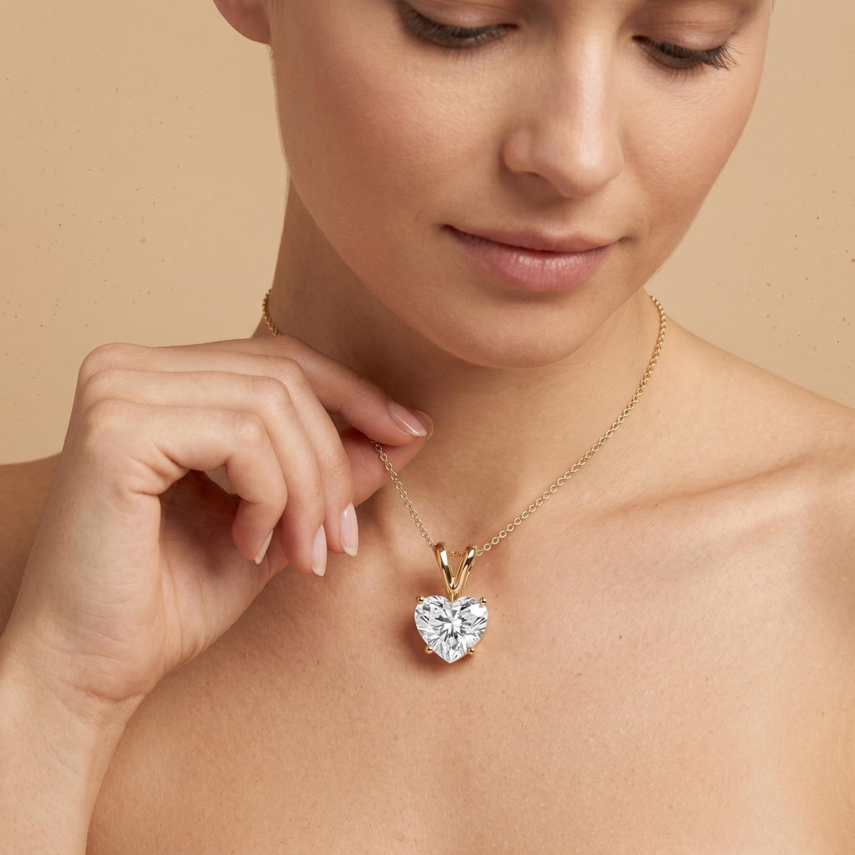 Heart Shaped Solitaire Pendant Necklace, Dainty Gold Necklace For Women, Lab - JBR Jeweler