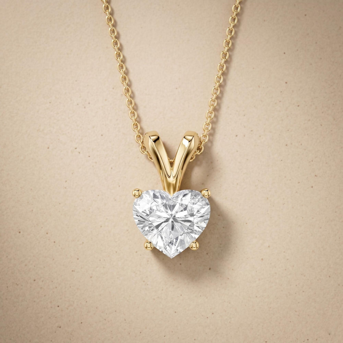Heart Shaped Solitaire Pendant Necklace, Dainty Gold Necklace For Women, Lab - JBR Jeweler