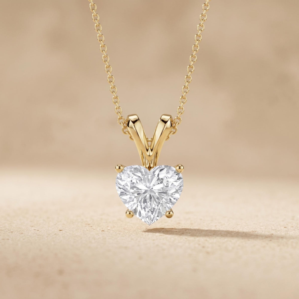 Heart Shaped Solitaire Pendant Necklace, Dainty Gold Necklace For Women, Lab - JBR Jeweler