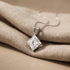 Lab Grown Princess Diamond Necklace, 14K White Gold Solitaire Pendant - JBR Jeweler