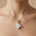 Lab Grown Princess Diamond Necklace, 14K White Gold Solitaire Pendant - JBR Jeweler
