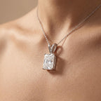 Elongated Radiant Diamond Solitaire Pendant, 925 Sterling Silver Pendant - JBR Jeweler