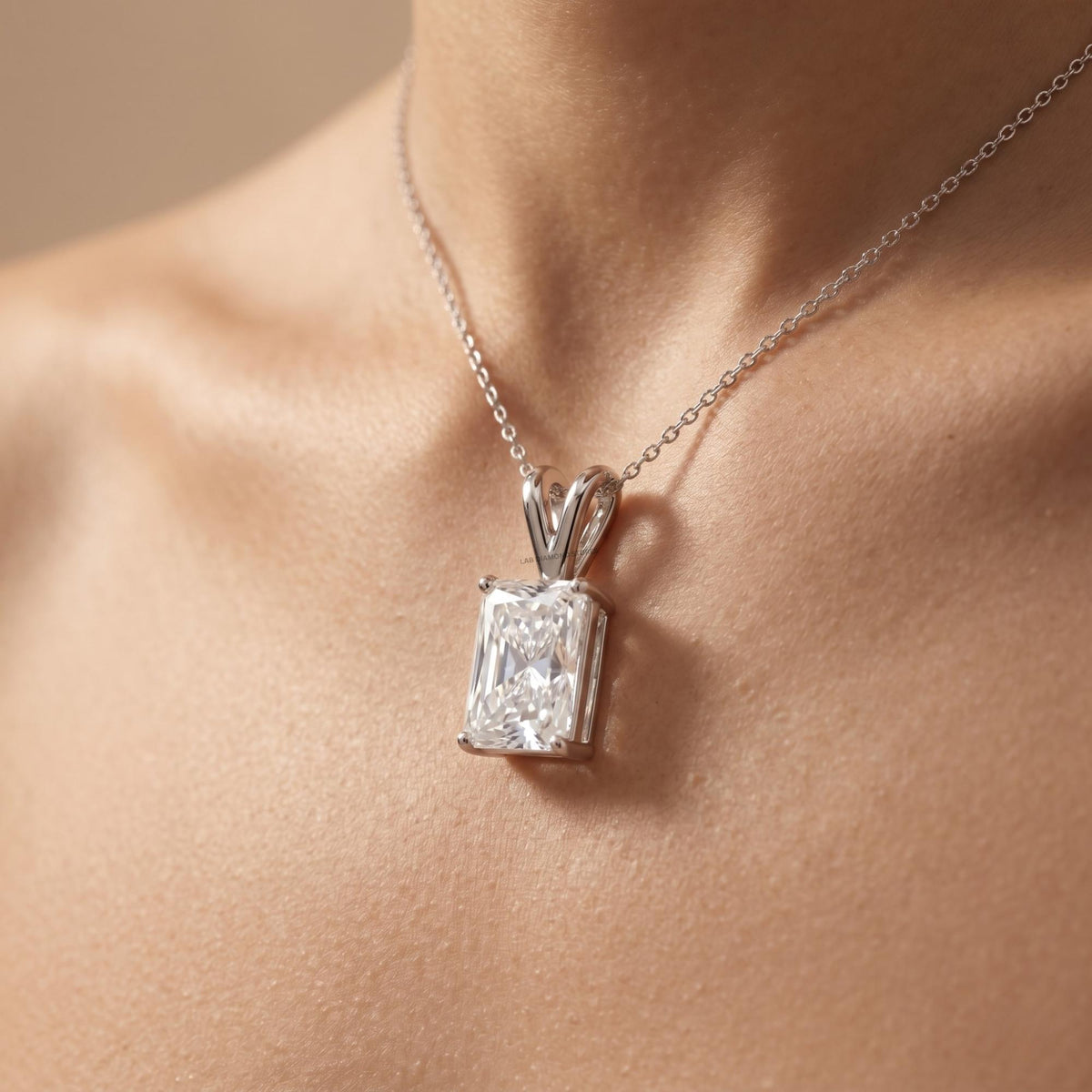 Elongated Radiant Diamond Solitaire Pendant, 925 Sterling Silver Pendant - JBR Jeweler