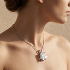 Elongated Radiant Diamond Solitaire Pendant, 925 Sterling Silver Pendant - JBR Jeweler