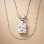 Elongated Radiant Diamond Solitaire Pendant, 925 Sterling Silver Pendant - JBR Jeweler