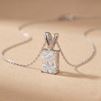 Elongated Radiant Diamond Solitaire Pendant, 925 Sterling Silver Pendant - JBR Jeweler
