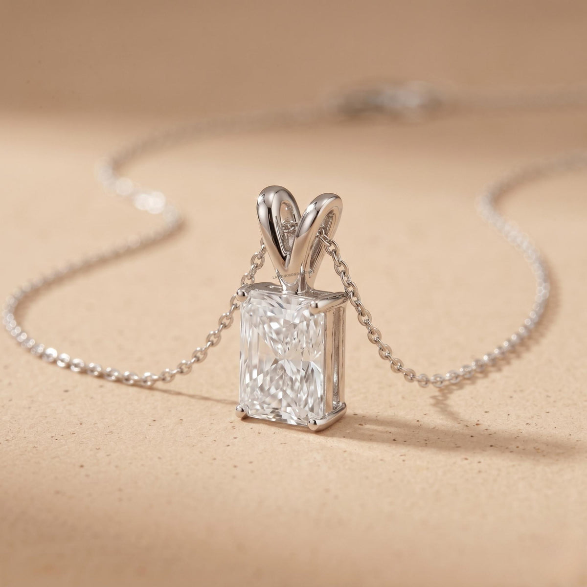 Elongated Radiant Diamond Solitaire Pendant, 925 Sterling Silver Pendant - JBR Jeweler