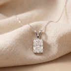 Elongated Radiant Diamond Solitaire Pendant, 925 Sterling Silver Pendant - JBR Jeweler